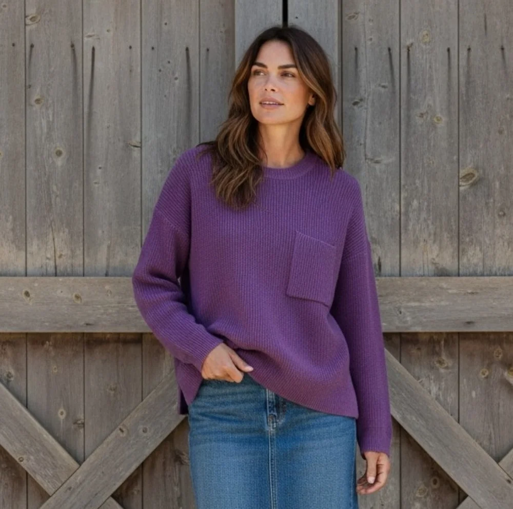 Madewell Plum Purple Crewneck Sweater with  Pocket